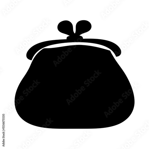 Simple black and white coin purse image illustrating old fashion money style