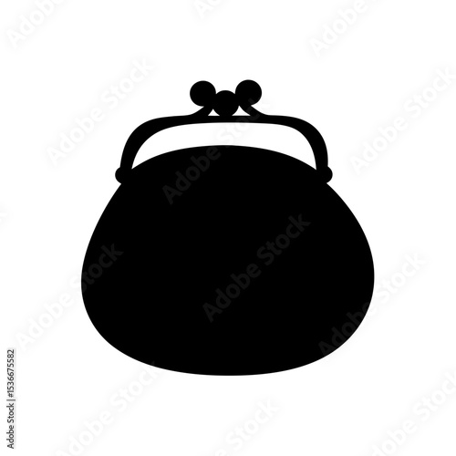 Black coin purse silhouette illustration, vintage style clasp, feminine accessory design