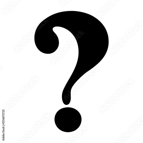 Stylized black and white question mark with unique and creative design