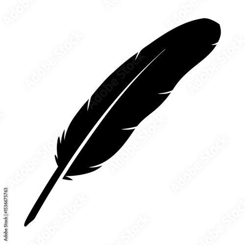 Elegant black feather silhouette on white background, a symbol of avian grace