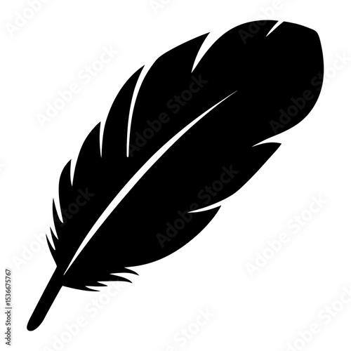 Black and White Vector Image of a Feather Floating Gently Downward