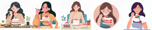 vector of girl eating cake