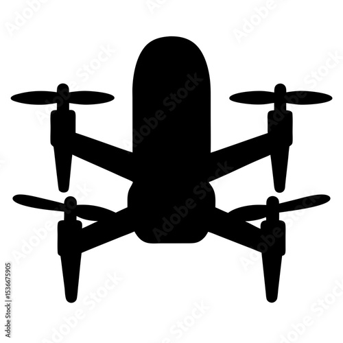 Detailed silhouette of a modern drone featuring quadcopter configuration for flight
