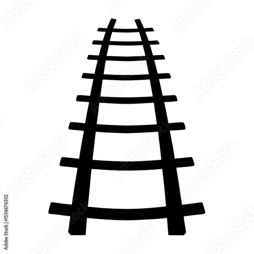 Simple stylized image of railroad tracks receding into the distance, vector art