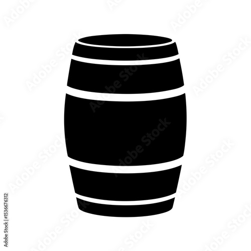 Black and white vector drawing of a classic wooden wine barrel