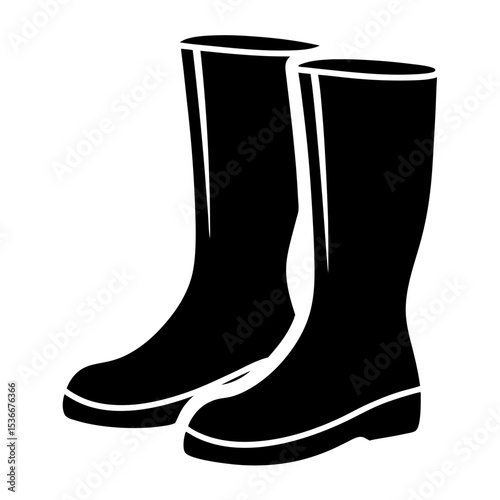 Two Black Rubber Boots Ready for Muddy Adventures in Minimalist Style