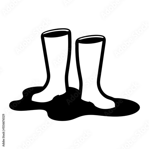 Black silhouette illustration of rain boots in a puddle of mud