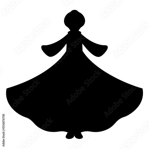 Silhouette of a Whirling Dervish Dancer in Traditional Dress on White Background