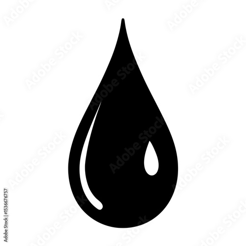 Simple black oil drop or water droplet icon with reflection illustration