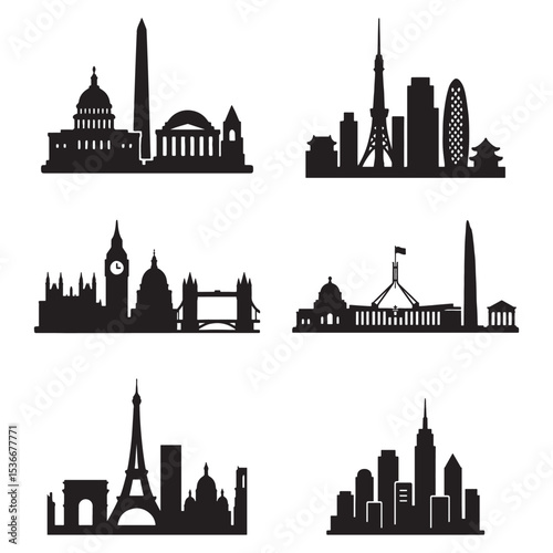 Vector Illustration of Major World Capitals in Silhouette