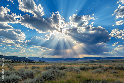 A Stunning Landscape Featuring a Vast, Bright Blue Sky with Fluffy White Clouds Scattered Across It