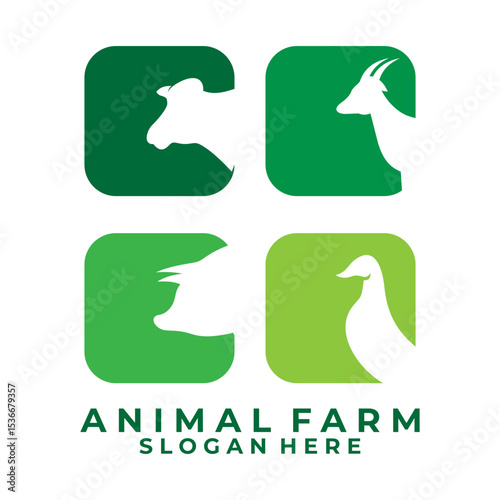 Animal Farm logo design icon. Cow, Pig, Goat, and Duck logo design vector template