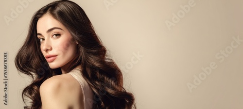 The elegant woman with beautiful long hair in a stylish portrait.