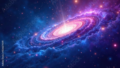 Swirling nebula of deep blues and purples, textured digitally , color, bright, nebula