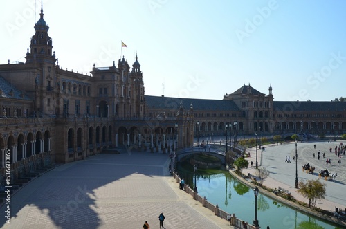 Seville, Spain 03.23.2019: Plaza de Espana in Seville during Sunset, Andalusia, Spain
