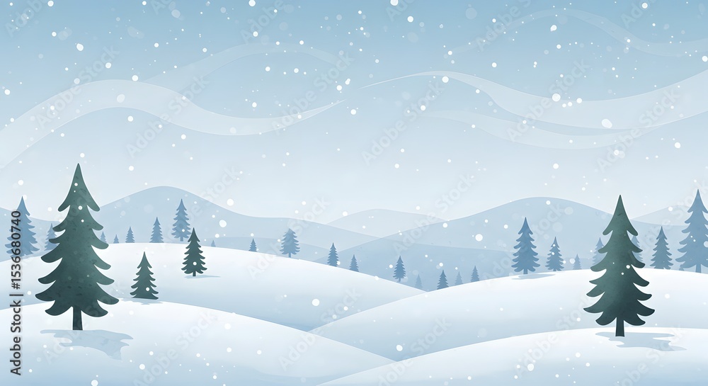 Naklejka premium Watercolor-Style Vector Winter Landscape with Mountains
