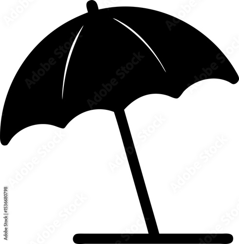 Silhouette of a Beach Umbrella with Stand – Summer Shade Icon, Coastal Leisure Symbol, Outdoor Sun Protection, Vacation Graphic, Minimalist Design Element, Black Isolated Shape

