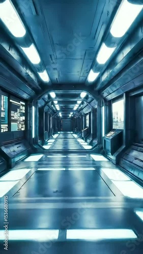 Futuristic Spaceship Corridor 3D Illustration. Generative ai