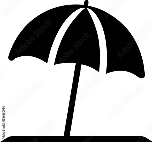 Silhouette of a Beach Umbrella with Stand – Summer Shade Icon, Coastal Leisure Symbol, Outdoor Sun Protection, Vacation Graphic, Minimalist Design Element, Black Isolated Shape
