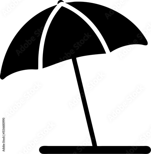 Silhouette of a Beach Umbrella with Stand – Summer Shade Icon, Coastal Leisure Symbol, Outdoor Sun Protection, Vacation Graphic, Minimalist Design Element, Black Isolated Shape
