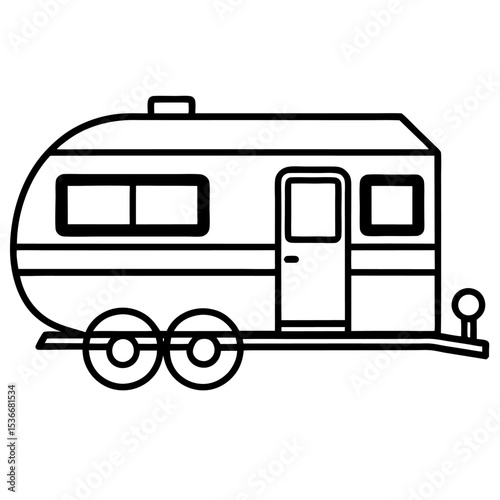 Silhouette of a Caravan on White Background – Camper Van Outline, Minimalist RV Icon, Mobile Home Graphic, Camping Concept, Travel Vehicle, Outdoor Lifestyle, Isolated Black Shape
