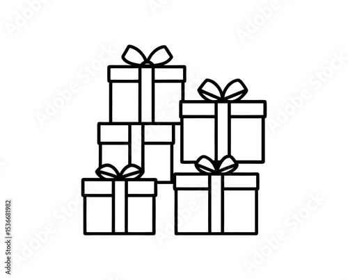 A  vector illustration featuring a set of decorative gift boxes with bows and ribbons, perfect for Christmas, birthday, or holiday celebrations