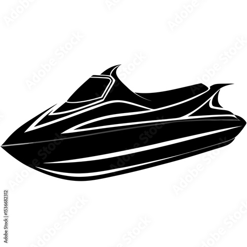 Silhouette of a Green Jet Ski on White Background – Watercraft Outline, Modern Marine Vehicle, Personal Watercraft Icon, Minimalist Sea Adventure Symbol, Recreational Sports Concept
