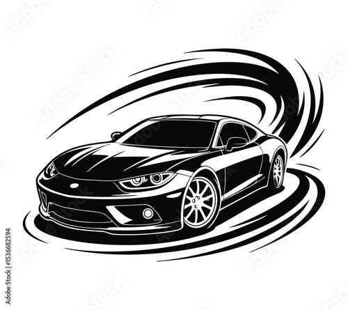Drifting Car Vector Logo, Motorsport and Auto Race Symbol Isolated on White Background
