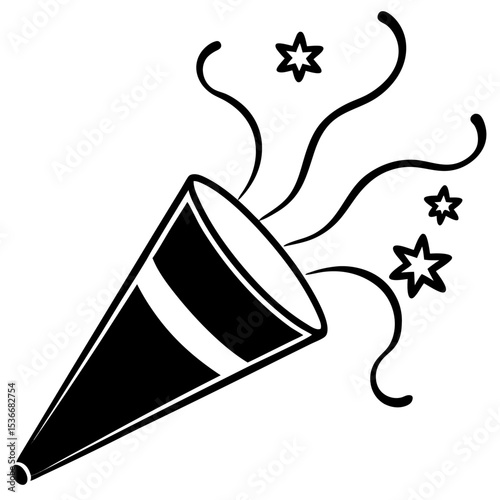 Silhouette of a Party Popper Explosion – Festive Confetti Burst Icon, Celebration Symbol, Black Isolated Graphic, Party Element for Event Design, Holiday Decor, Minimal Vector Clipart

