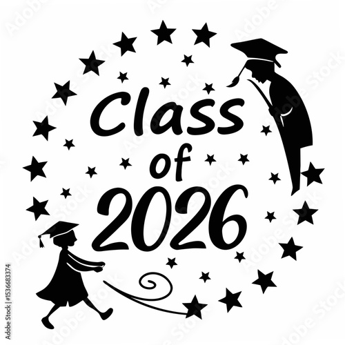 Class of 2026 graduation design element, stars, graduates
