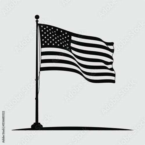 American Flag Waving Silhouette Vector