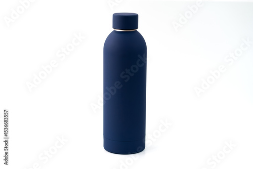 Front view of a blank cobalt blue stainless steel bottle on a white background, ideal for mock-up display; 