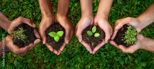 The Hands Holding Fresh Green Plants in a Collaborative Gardening Effort.