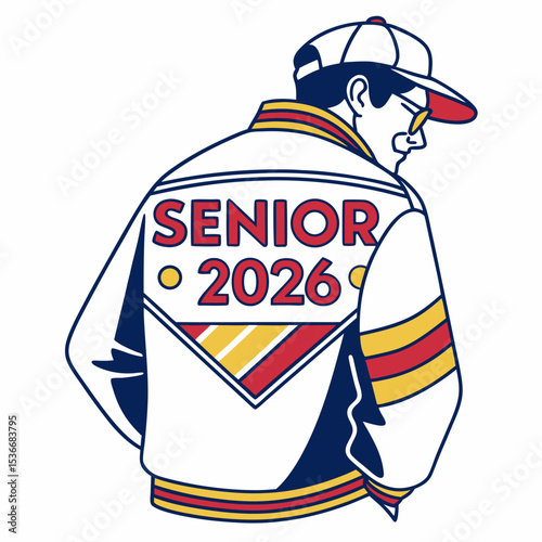 Senior 2026 varsity jacket back view illustration