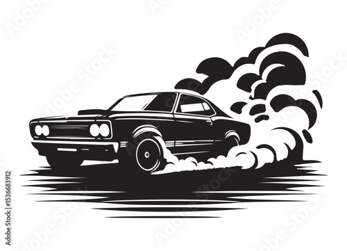 Black Muscle Car Silhouette Illustration for Enthusiasts and Automotive Designs