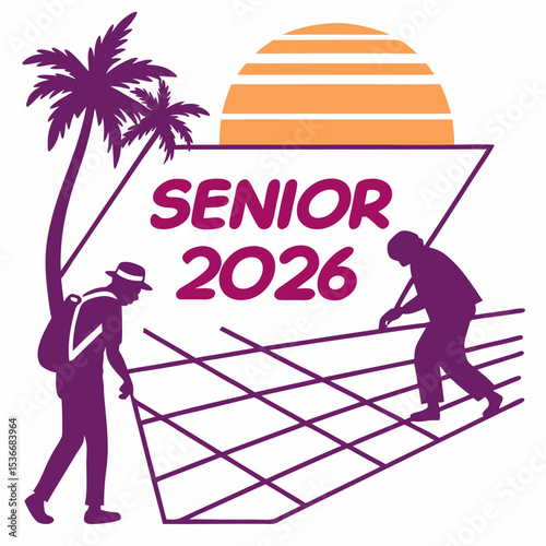 Senior 2026 sunset palm trees graduation design