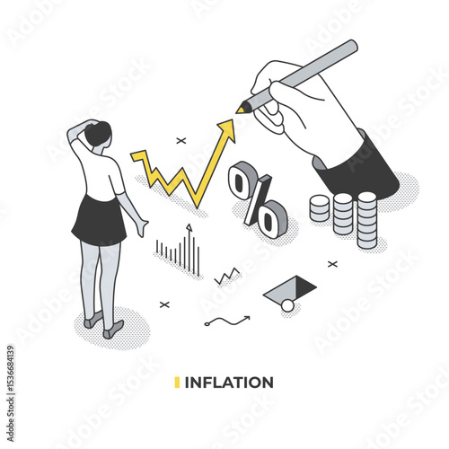 Isometric illustration of inflation economic crisis rising prices financial instability