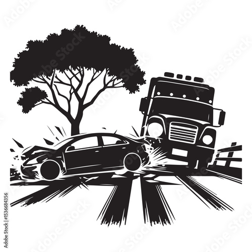 Car truck accident crash scene silhouette illustration vector image