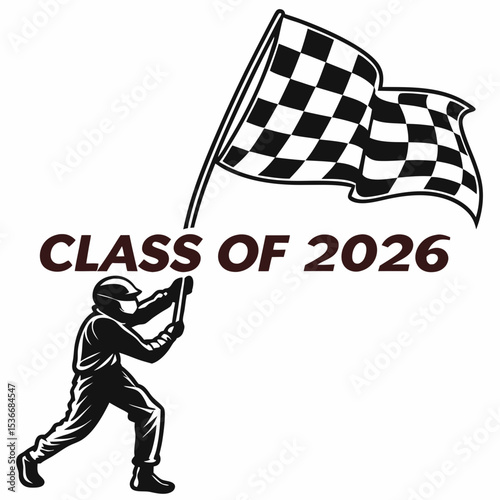 Class of 2026 racer celebrates victory with checkered flag
