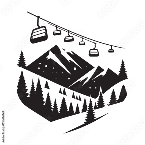 Ski Resort Landscape Silhouette With Chairlift Mountain Scenery