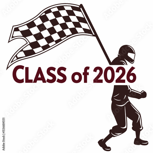 Class of 2026 racer celebrates victory with checkered flag