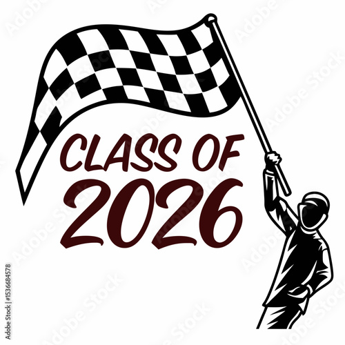Class of 2026 racer celebrates victory with checkered flag
