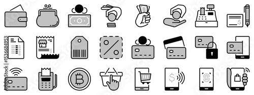 Icons in two tones about payment methods. Shopping