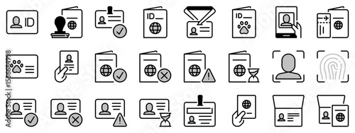 Icons in two tones about passport and id card