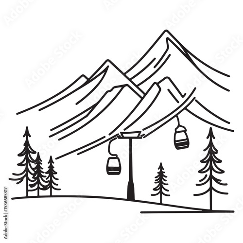 Scenic Mountain Landscape Illustration with Ski Lift Design
