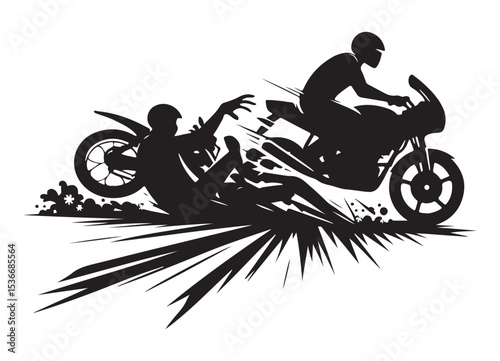Motorcycle accident silhouette illustration capturing dangerous rider crash scene