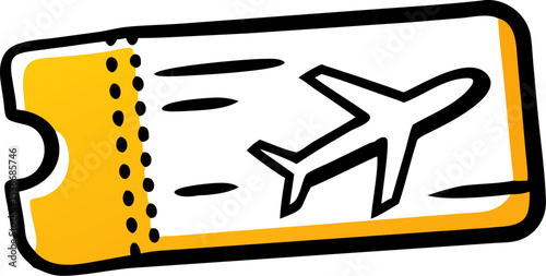 Silhouette of a Yellow Airplane Ticket on White Background – Minimal Travel Pass Icon, Airline Boarding Pass Graphic, Flight Ticket Symbol, Aviation Concept, Travel Document, Isolated Clipart
