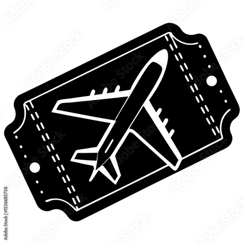 Silhouette of a Yellow Airplane Ticket on White Background – Minimal Travel Pass Icon, Airline Boarding Pass Graphic, Flight Ticket Symbol, Aviation Concept, Travel Document, Isolated Clipart
