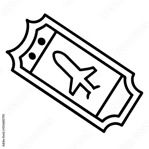 Silhouette of a Yellow Airplane Ticket on White Background – Minimal Travel Pass Icon, Airline Boarding Pass Graphic, Flight Ticket Symbol, Aviation Concept, Travel Document, Isolated Clipart
