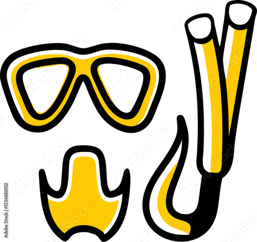 Silhouette of Blue Snorkeling Gear on White Background – Diving Mask and Snorkel Icon, Underwater Equipment, Minimalist Ocean Adventure Symbol, Swim Gear, Water Sport Illustration, Isolated Object
